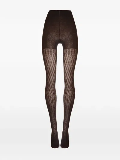 Wolford Jacquard Daisy-pattern Tights In Brown