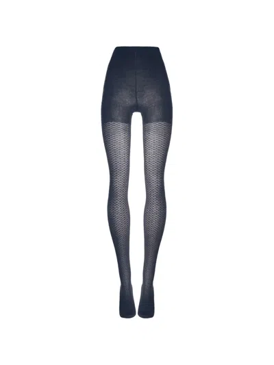 Wolford Jacquard Daisy-pattern Tights In Blue