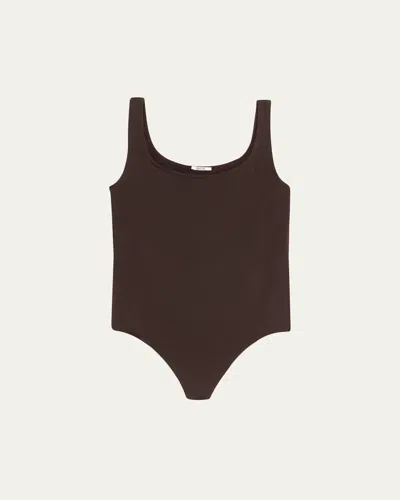 Wolford Jamaika Scoop-neck Thong Bodysuit In Dark Wood