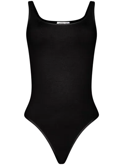 Wolford Jamaika String Body Fitted Cotton Bodysuit In Black