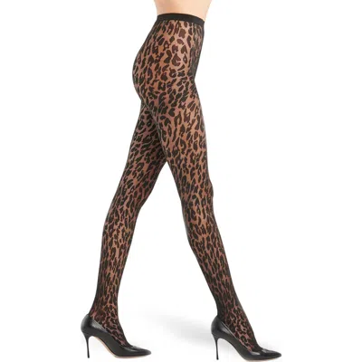 Wolford Josey Leopard Pattern Tights In Black/black