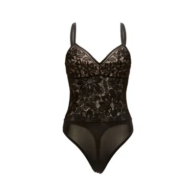 Wolford Floral-lace Bodysuit In Black