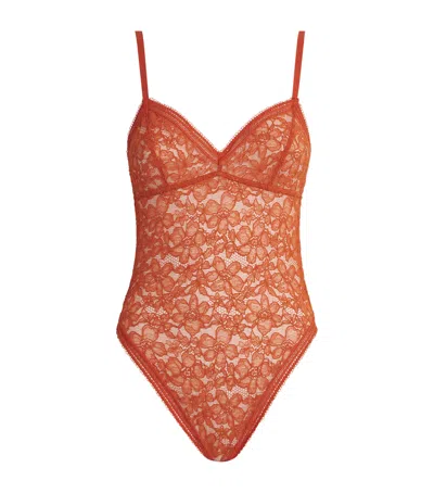 Wolford Lace Floral Bodysuit In Red