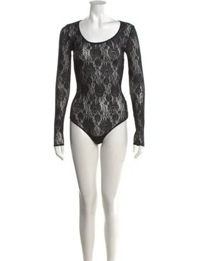 Pre-owned Wolford Lace Lace Pattern Bodysuit In Black