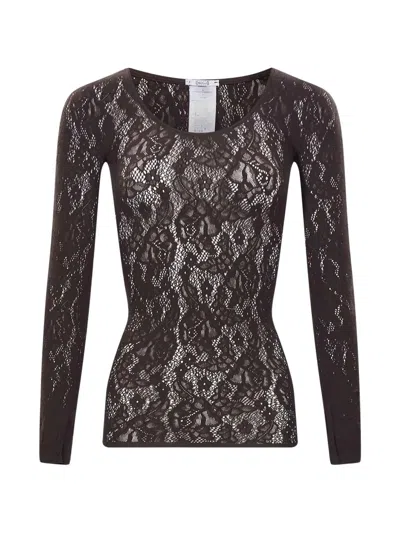 Wolford Lace Long-sleeve Top In Brown