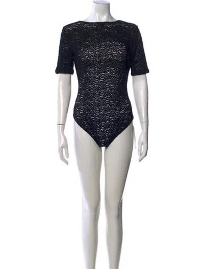 Pre-owned Wolford Lace Pattern Crew Neck Bodysuit In Black