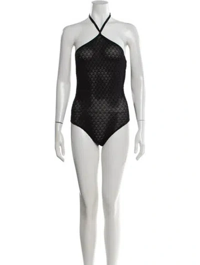 Pre-owned Wolford Lace Pattern Halterneck Bodysuit In Black
