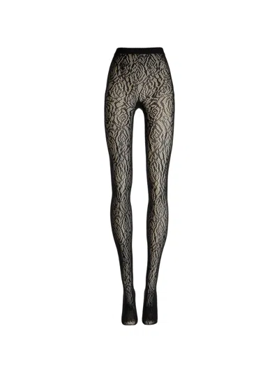 Wolford Lace-effect Tights In Black