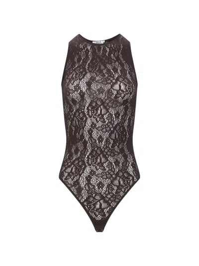 Wolford Lace-pattern Bodysuit In Brown