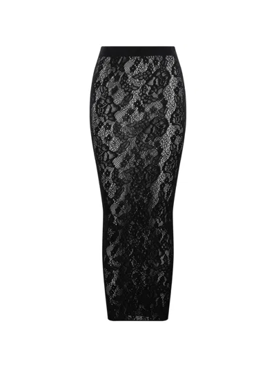 Wolford Lace-patterned Semi-sheer Midi Pencil Skirt In Black