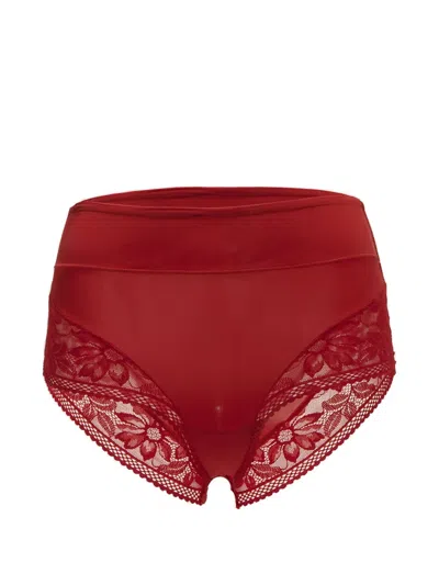 Wolford Lace-trim High-waisted Briefs In Red