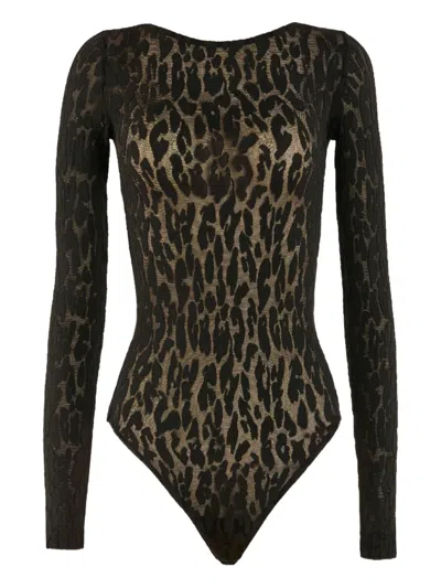 Wolford Leo Long-sleeve Bodysuit In Black