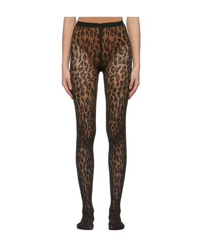 Wolford Logo Print Pantyhose In Brown