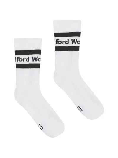 Wolford Logo-knit Ribbed Socks In Silver