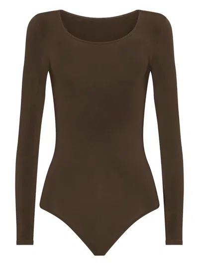 Wolford Long-sleeve Bodysuit In Brown