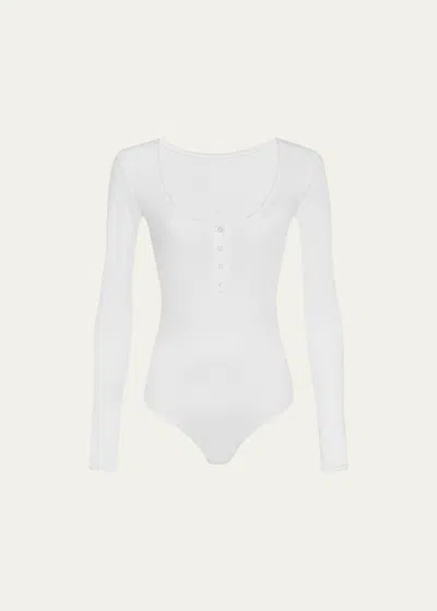 Wolford Long-sleeve Henley String Bodysuit In White