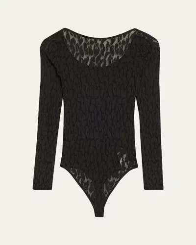 Wolford Long-sleeve Leopard Bodysuit In Black