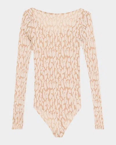 Wolford Long-sleeve Leopard Bodysuit In Brown