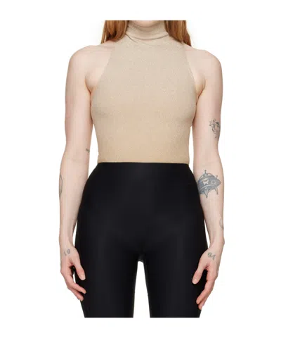 Wolford Beige Fading Shine Bodysuit In 9990 Gold Shine