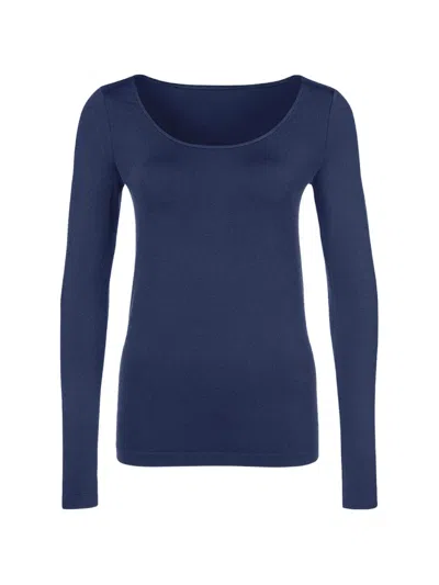 Wolford Luxe Scoop-neck Long-sleeve T-shirt In Blue