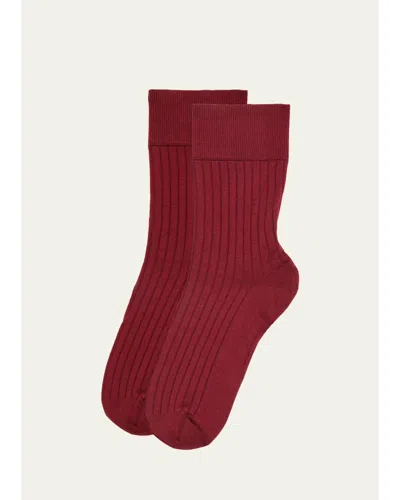 Wolford Luxury Cotton Rib Knit Socks In Bordeaux