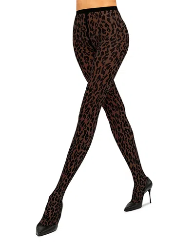 Wolford Matte Leopard Print Tights In Brown