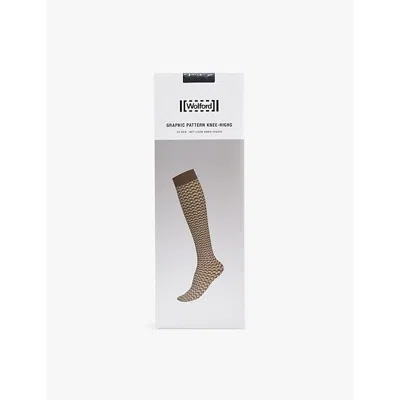 Wolford Womens 7005 Black Graphic-pattern Woven Knee-highs