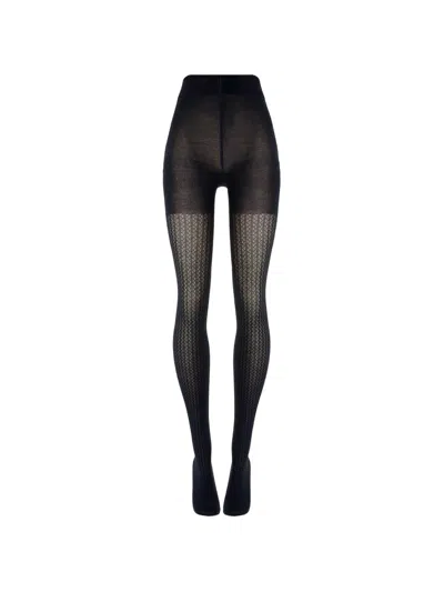 Wolford Merino-blend Net-effect Tights In Black