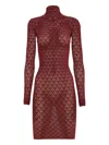Wolford Mermaid-net Mock-neck Mini Dress In Red