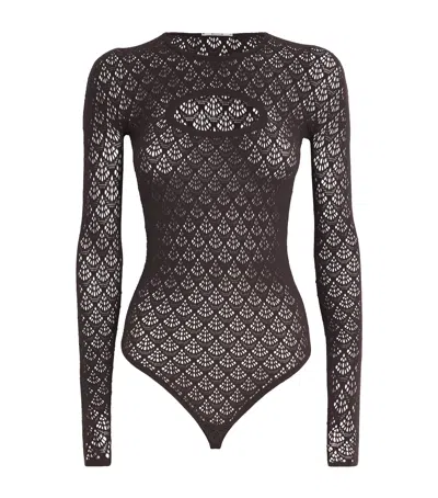 Wolford Mermaid Net Thong Bodysuit In Brown