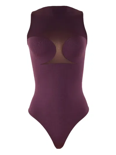Wolford Bustier Thong Bodysuit Aubergine In Purple