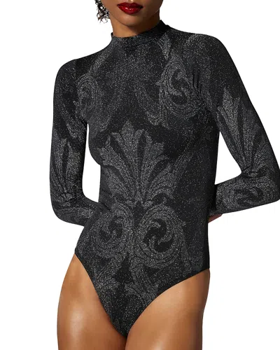 Wolford Metallic Jacquard Bodysuit In Black/silver