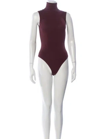 Pre-owned Wolford Mock Neck Long Sleeve Bodysuit In Burgundy