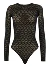 Wolford Net-pattern Long-sleeve Bodysuit In Black
