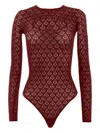 Wolford Net-pattern Long-sleeve Bodysuit In Burgundy