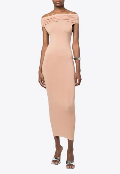 Wolford Off-shoulder Midi Dress In Pink