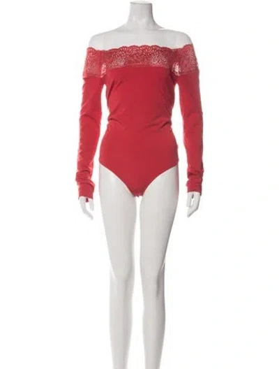 Pre-owned Wolford Off-the-shoulder Long Sleeve Bodysuit W/ Tags In Red