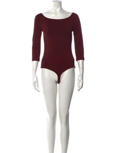 Pre-owned Wolford Off-the-shoulder Three-quarter Sleeve Bodysuit In Burgundy