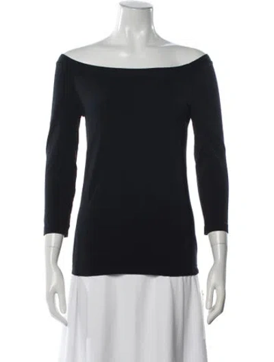 Pre-owned Wolford Off-the-shoulder Three-quarter Sleeve Top In Blue