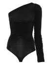 Wolford One Shoulder Ruched Long Sleeve Bodysuit In Black