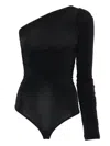 Wolford One Shoulder Ruched Long Sleeve Bodysuit In Black