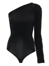 Wolford One Shoulder Ruched Long Sleeve Bodysuit In Black