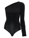 Wolford One Shoulder Ruched Long Sleeve Bodysuit In Black