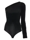 Wolford One Shoulder Ruched Long Sleeve Bodysuit In Black