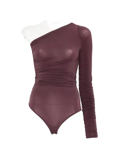Wolford One-shoulder Long-sleeve Top In Burgundy