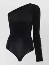 Wolford One Shoulder Ruched Long Sleeve Bodysuit In Black