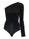 Wolford One Shoulder Ruched Long Sleeve Bodysuit In Black