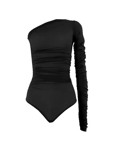 Wolford One-shoulder Draped Bodysuit In Black