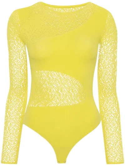 Wolford Openwork-detail Bodysuit In Yellow