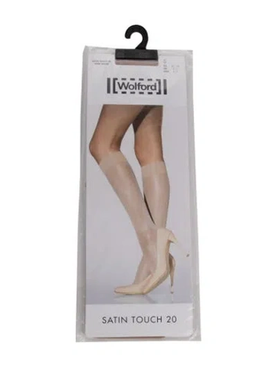 Pre-owned Wolford Pair Of Satin Touch 20 Knee Highs W/tags In Neutral
